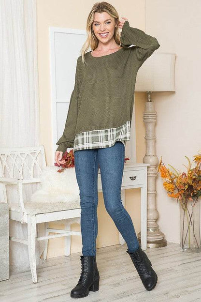 Balloon Sleeve Top with Plaid Print Contrast - Shop Style & More | Fresh Looks, Everyday Deals & Free Shipping