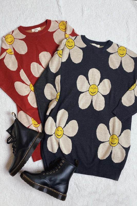 HAPPY FACE FLORAL PRINT KNIT SWETAER - Shop Style & More | Fresh Looks, Everyday Deals & Free Shipping