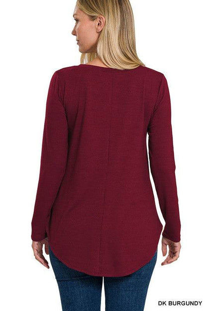 Long Sleeve V-Neck Round Hem Top - Shop Style & More | Fresh Looks, Everyday Deals & Free Shipping