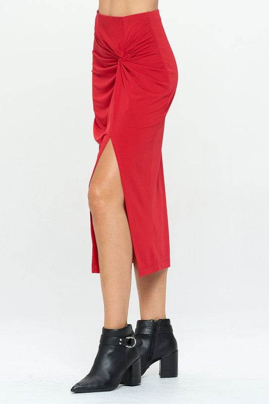 Made in USA Midi Skirt with Front Knot and Slit - Shop Style & More | Fresh Looks, Everyday Deals & Free Shipping
