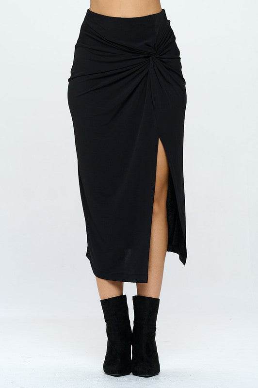 Made in USA Midi Skirt with Front Knot and Slit - Shop Style & More | Fresh Looks, Everyday Deals & Free Shipping