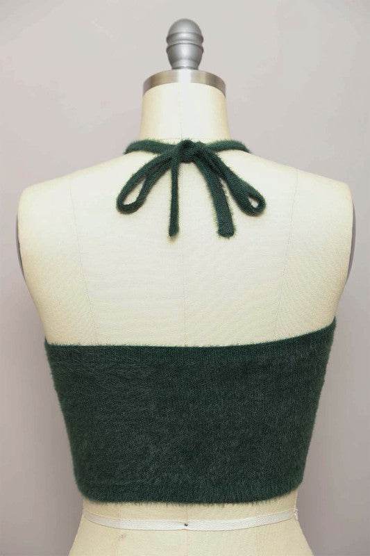 Fuzzy Sweater Halter Cropped Top - Shop Style & More | Fresh Looks, Everyday Deals & Free Shipping