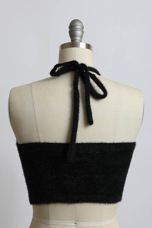 Fuzzy Sweater Halter Cropped Top - Shop Style & More | Fresh Looks, Everyday Deals & Free Shipping