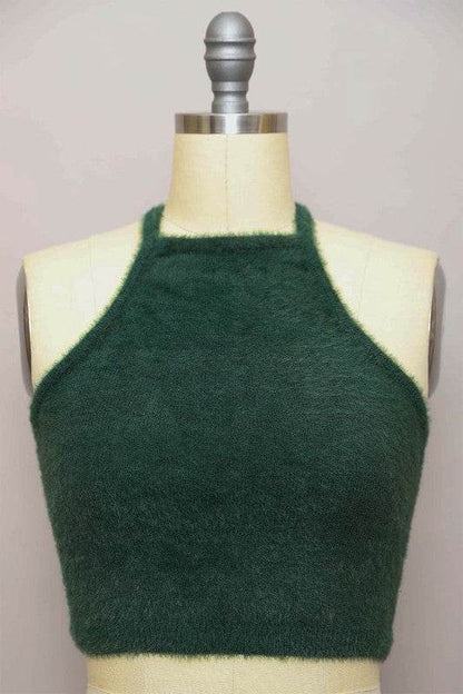 Fuzzy Sweater Halter Cropped Top - Shop Style & More | Fresh Looks, Everyday Deals & Free Shipping