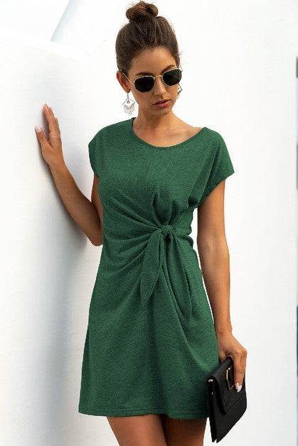 Solid Twist Knot Front Short Sleeve Tee Fit Dress - Shop Style & More | Fresh Looks, Everyday Deals & Free Shipping