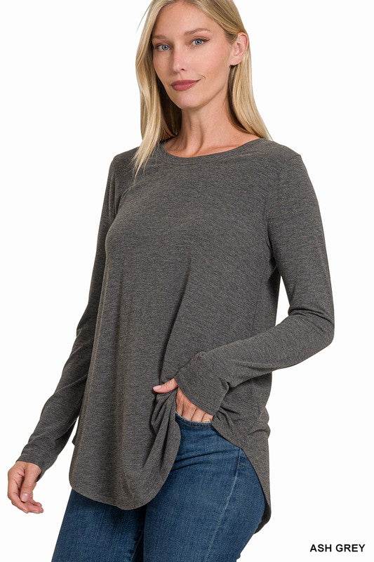 Long Sleeve Round Neck & Round Hem Top - Shop Style & More | Fresh Looks, Everyday Deals & Free Shipping