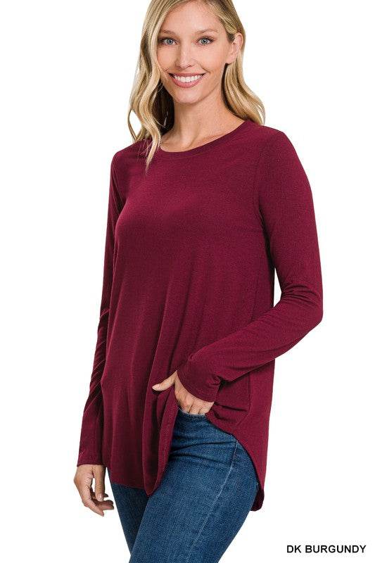 Long Sleeve Round Neck & Round Hem Top - Shop Style & More | Fresh Looks, Everyday Deals & Free Shipping