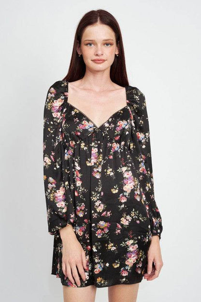 FLORAL LONG SLEEVE BABY DOLL DRESS - Shop Style & More | Fresh Looks, Everyday Deals & Free Shipping