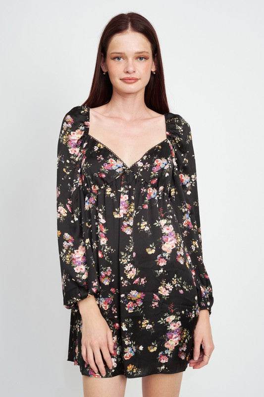 FLORAL LONG SLEEVE BABY DOLL DRESS - Shop Style & More | Fresh Looks, Everyday Deals & Free Shipping