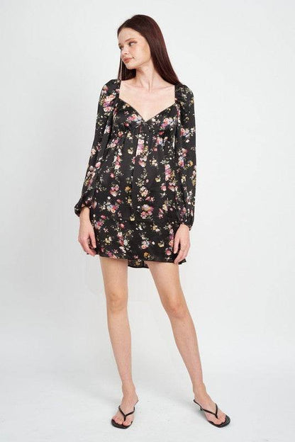 FLORAL LONG SLEEVE BABY DOLL DRESS - Shop Style & More | Fresh Looks, Everyday Deals & Free Shipping