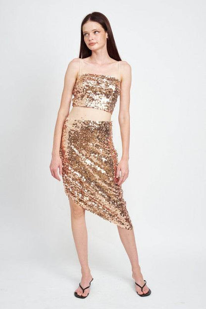 SEQUIN SHIRRED MIDI SKIRT - Shop Style & More | Fresh Looks, Everyday Deals & Free Shipping