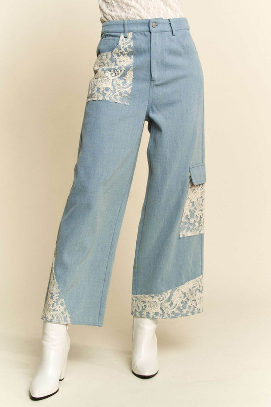 Davi & Dani Lace Applique Wide Leg Jeans - Shop Style & More | Fresh Looks, Everyday Deals & Free Shipping