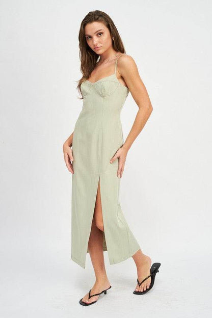 SPAGHETTI STRAP MIDI DRESS WITH SLIT - Shop Style & More | Fresh Looks, Everyday Deals & Free Shipping