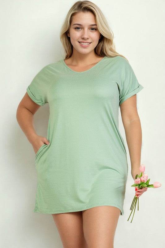 Plus Size Short Sleeve Pocket Mini Dress - Shop Style & More | Fresh Looks, Everyday Deals & Free Shipping