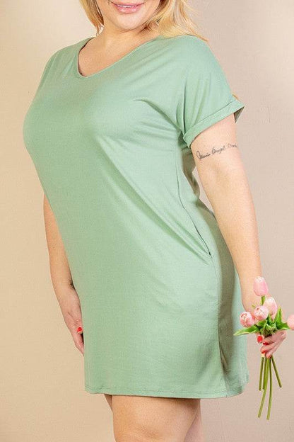 Plus Size Short Sleeve Pocket Mini Dress - Shop Style & More | Fresh Looks, Everyday Deals & Free Shipping