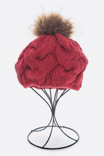 Cotton Cable Knit Large Fur Pom Beanie - Shop Style & More | Fresh Looks, Everyday Deals & Free Shipping