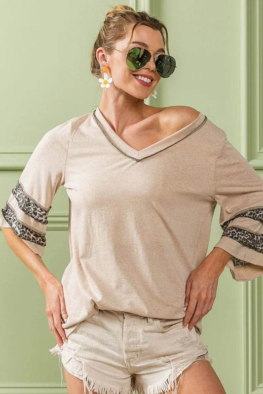 BiBi Triblend Knit Top with Leopard Band Detail - Shop Style & More | Fresh Looks, Everyday Deals & Free Shipping