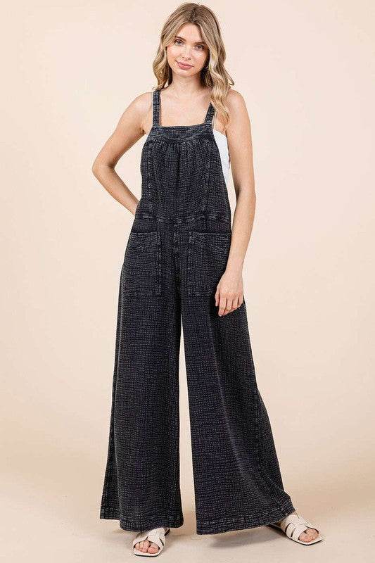 Mittoshop Textured Wide Leg Overalls Black - Shop Style & More | Fresh Looks, Everyday Deals & Free Shipping