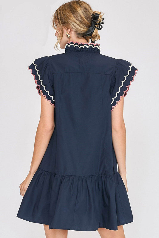 Umgee Full Size Ruffled Scalloped Sleeved Dress Plus Size - Shop Style & More | Fresh Looks, Everyday Deals & Free Shipping