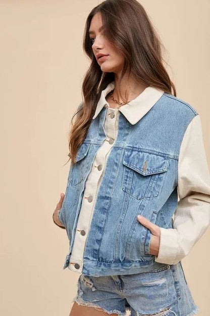Annie Wear Collared Neck Double Placket Denim Jacket - Shop Style & More | Fresh Looks, Everyday Deals & Free Shipping
