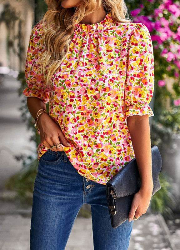Floral mock neck blouse - Shop Style & More | Fresh Looks, Everyday Deals & Free Shipping