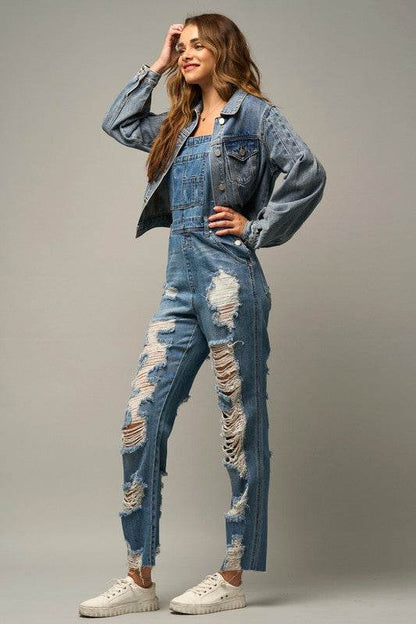 High Waist Heavy Distressed Straight Overalls - Shop Style & More | Fresh Looks, Everyday Deals & Free Shipping
