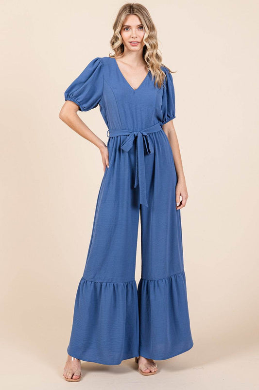 GeeGee Full Size V-Neck Belted Wide Leg Jumpsuit - Shop Style & More | Fresh Looks, Everyday Deals & Free Shipping