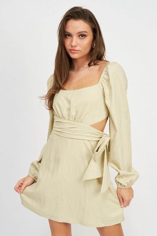 LONG SLEEVE TIE WAIST MINI DRESS - Shop Style & More | Fresh Looks, Everyday Deals & Free Shipping