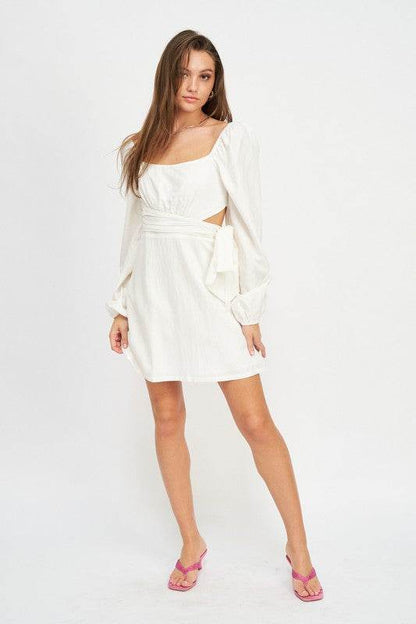 LONG SLEEVE TIE WAIST MINI DRESS - Shop Style & More | Fresh Looks, Everyday Deals & Free Shipping