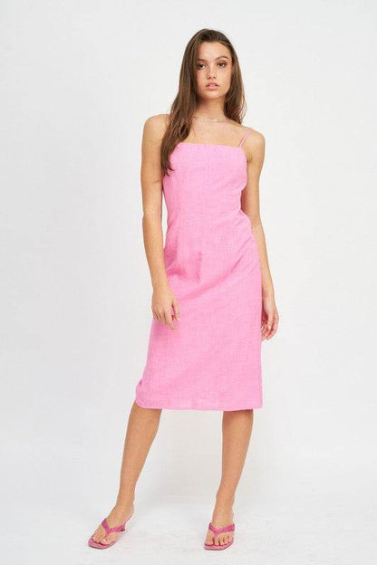 SPAGHETTI STRAP MIDI DRESS WITH SLIT - Shop Style & More | Fresh Looks, Everyday Deals & Free Shipping