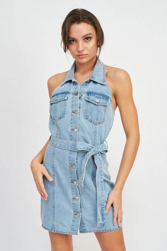 BUTTON DOWN DENIM MINI DRESS WITH BELT - Shop Style & More | Fresh Looks, Everyday Deals & Free Shipping