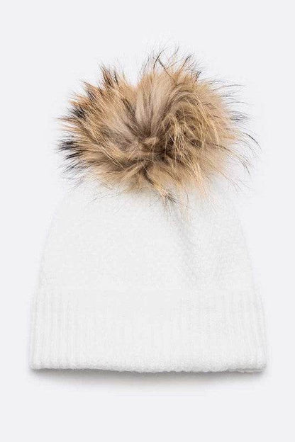 Large Natural Fur Pom Soft Beanie - Shop Style & More | Fresh Looks, Everyday Deals & Free Shipping