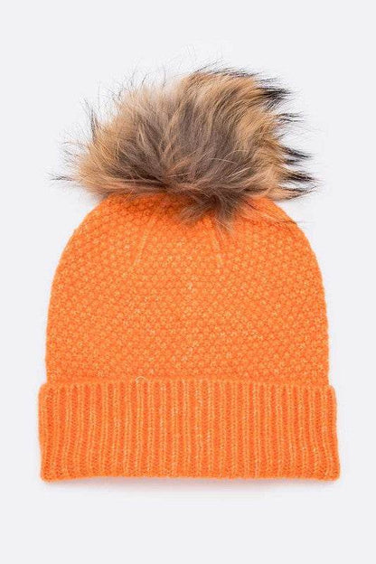 Large Natural Fur Pom Soft Beanie - Shop Style & More | Fresh Looks, Everyday Deals & Free Shipping