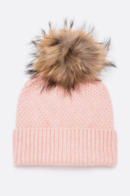 Large Natural Fur Pom Soft Beanie - Shop Style & More | Fresh Looks, Everyday Deals & Free Shipping