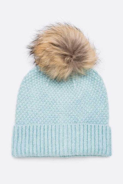 Large Natural Fur Pom Soft Beanie - Shop Style & More | Fresh Looks, Everyday Deals & Free Shipping