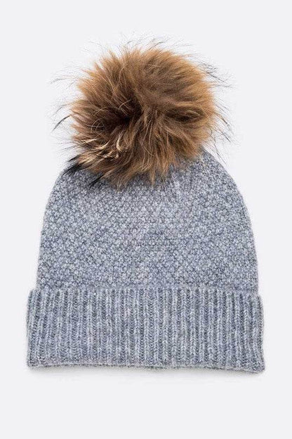 Large Natural Fur Pom Soft Beanie - Shop Style & More | Fresh Looks, Everyday Deals & Free Shipping