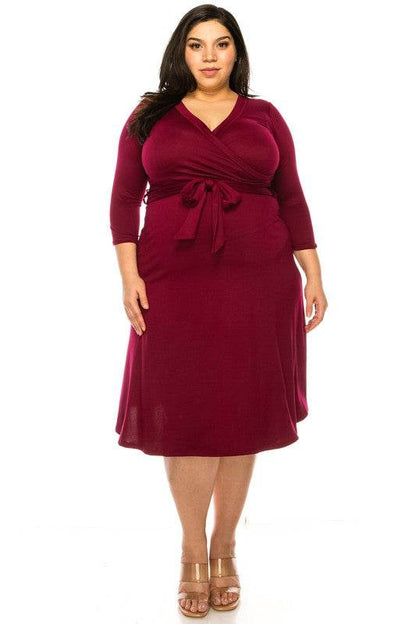 Plus size, solid faux wrap dress - Shop Style & More | Fresh Looks, Everyday Deals & Free Shipping