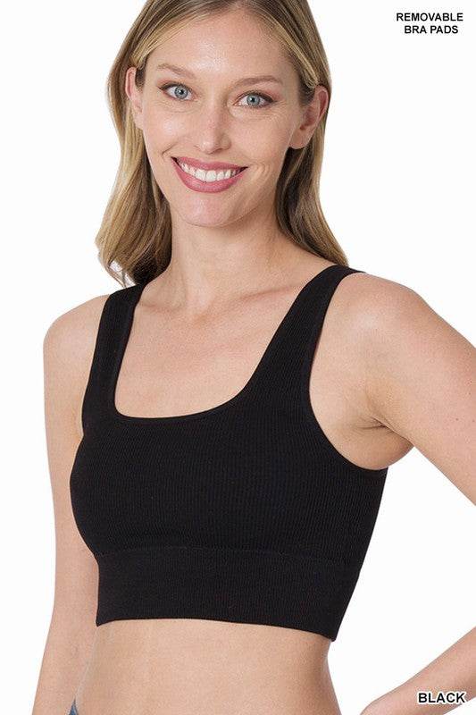 Ribbed Square Neck Cropped Tank Top with Bra Pads - Shop Style & More | Fresh Looks, Everyday Deals & Free Shipping