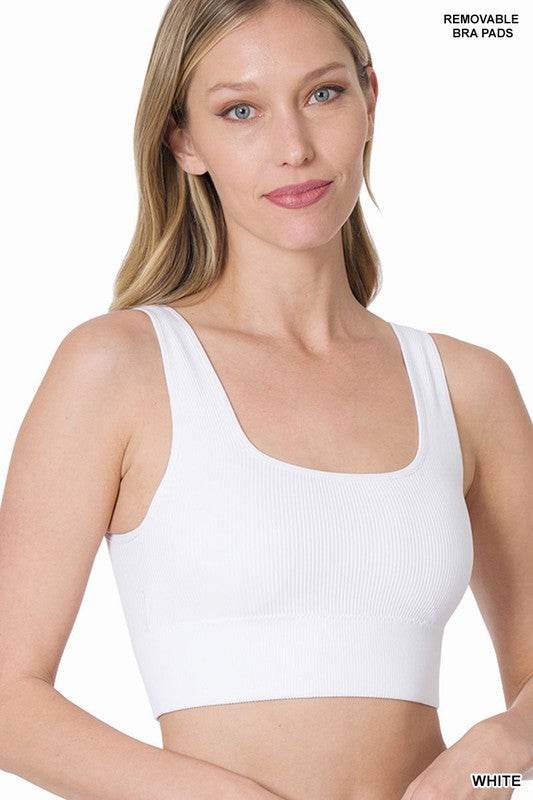 Ribbed Square Neck Cropped Tank Top with Bra Pads - Shop Style & More | Fresh Looks, Everyday Deals & Free Shipping