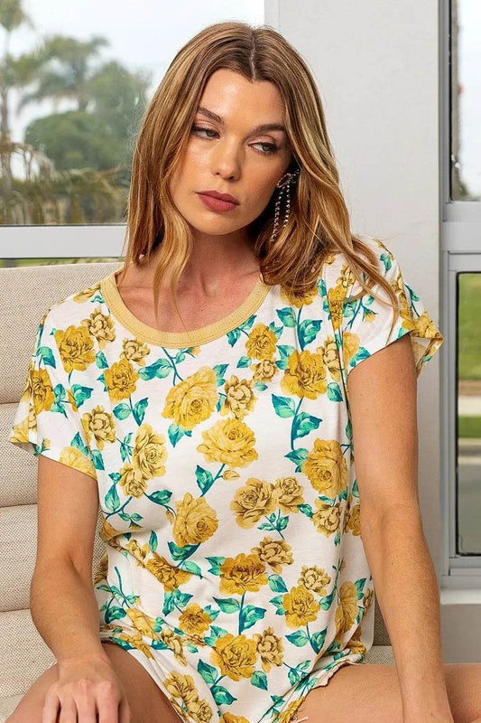 BiBi Rose Print Thermal Neck Binding Dolman Sleeves Top - Shop Style & More | Fresh Looks, Everyday Deals & Free Shipping