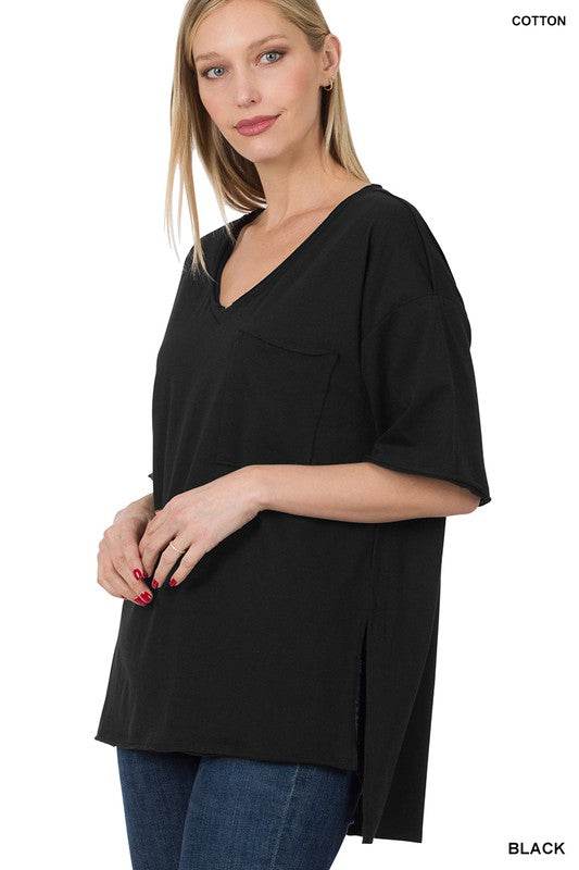 Front Pocket Raw Edge Boyfriend Tee - Shop Style & More | Fresh Looks, Everyday Deals & Free Shipping