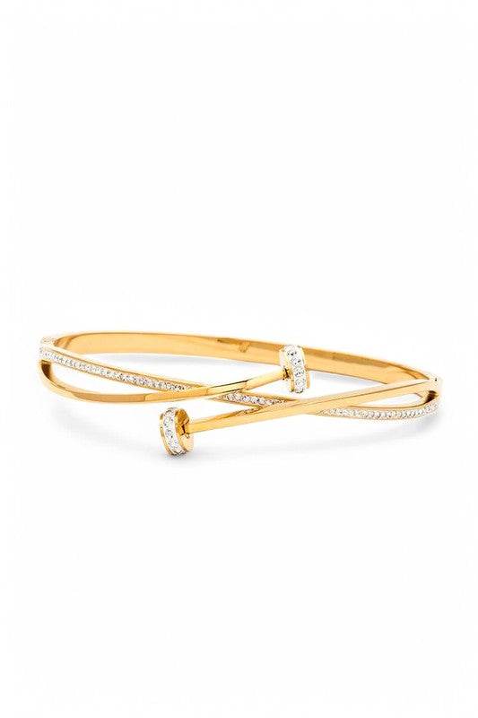 Crystal Pave Nail Designed Stainless Steel Bangle - Shop Style & More | Fresh Looks, Everyday Deals & Free Shipping