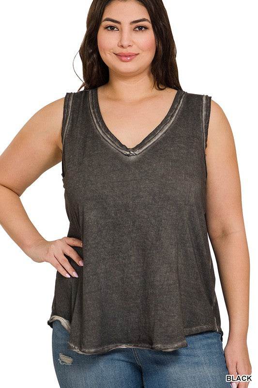Plus Washed Raw Edge V-Neck Tank Top - Shop Style & More | Fresh Looks, Everyday Deals & Free Shipping