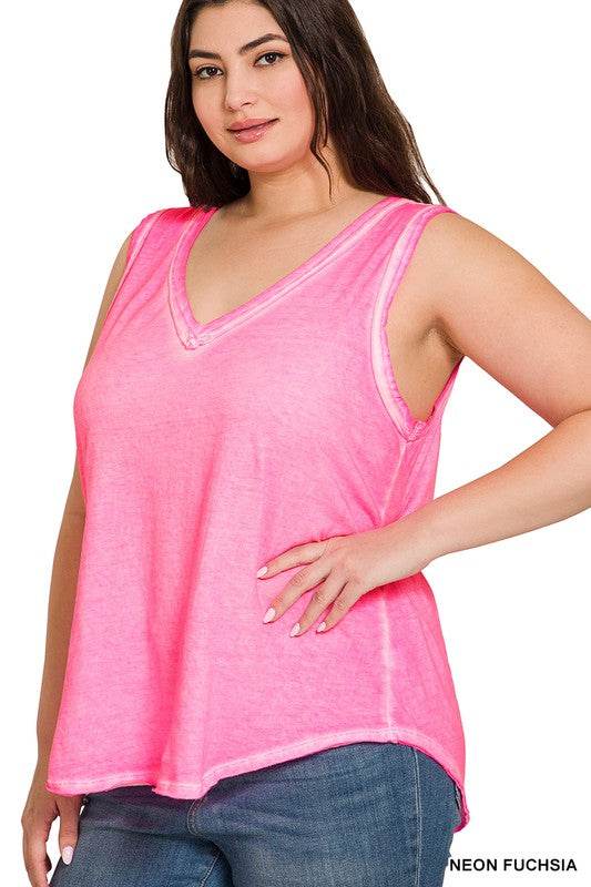 Plus Washed Raw Edge V-Neck Tank Top - Shop Style & More | Fresh Looks, Everyday Deals & Free Shipping
