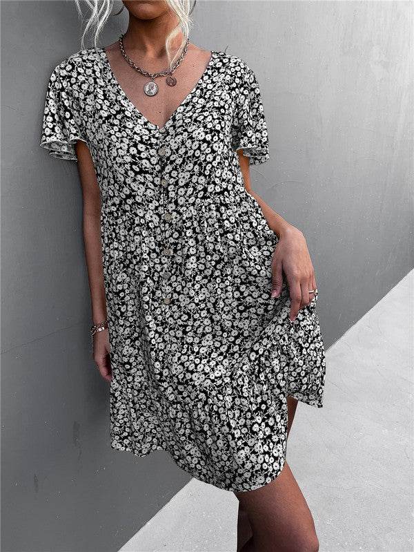 Floral Short Sleeve V Neck Midi Length Dress - Shop Style & More | Fresh Looks, Everyday Deals & Free Shipping