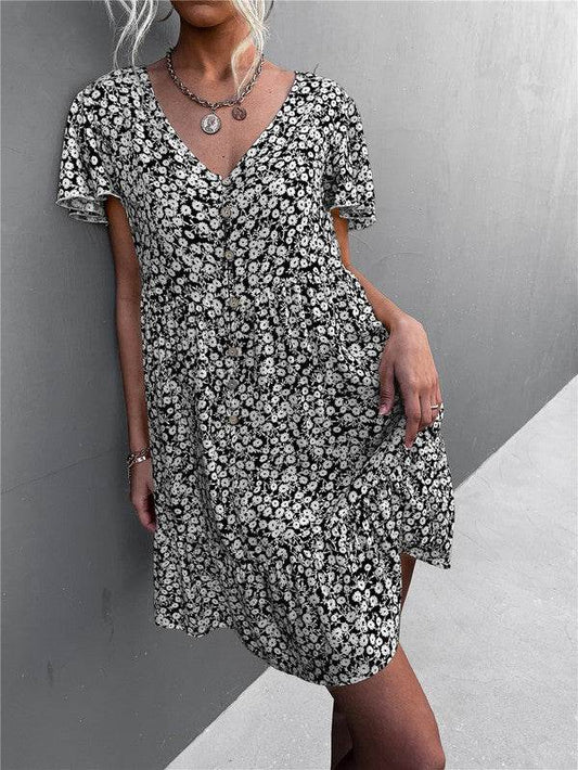 Floral Short Sleeve V Neck Midi Length Dress - Shop Style & More | Fresh Looks, Everyday Deals & Free Shipping