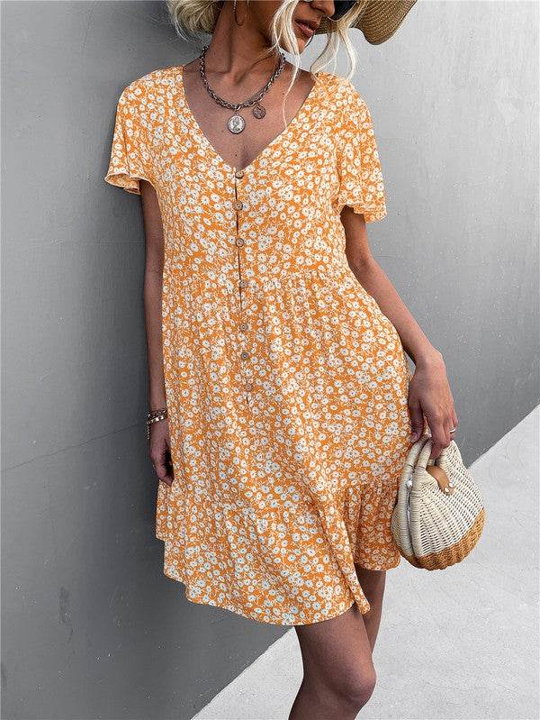 Floral Short Sleeve V Neck Midi Length Dress - Shop Style & More | Fresh Looks, Everyday Deals & Free Shipping