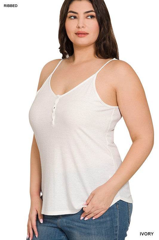 Plus Ribbed Half Snap Button Closure Cami Top - Shop Style & More | Fresh Looks, Everyday Deals & Free Shipping