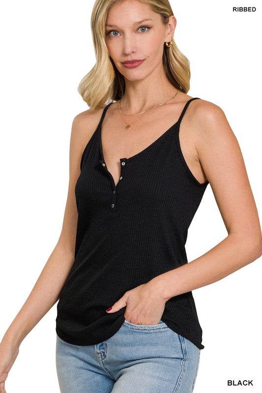 Ribbed Half Snap Button Closure Cami Top - Shop Style & More | Fresh Looks, Everyday Deals & Free Shipping