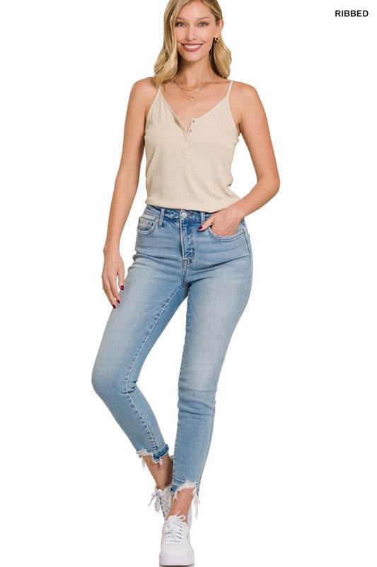Ribbed Half Snap Button Closure Cami Top - Shop Style & More | Fresh Looks, Everyday Deals & Free Shipping